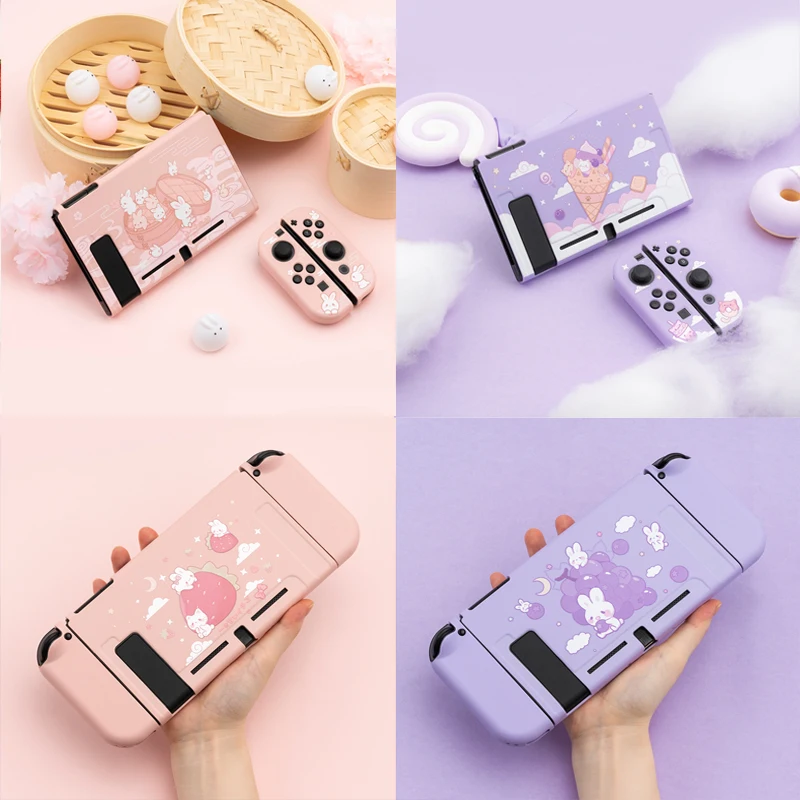 Cute Purple Pink Cat Bunny Soft TPU Skin Protective Case for Nintendo Switch NS Console Joy-Con Controller Housing Shell Cover