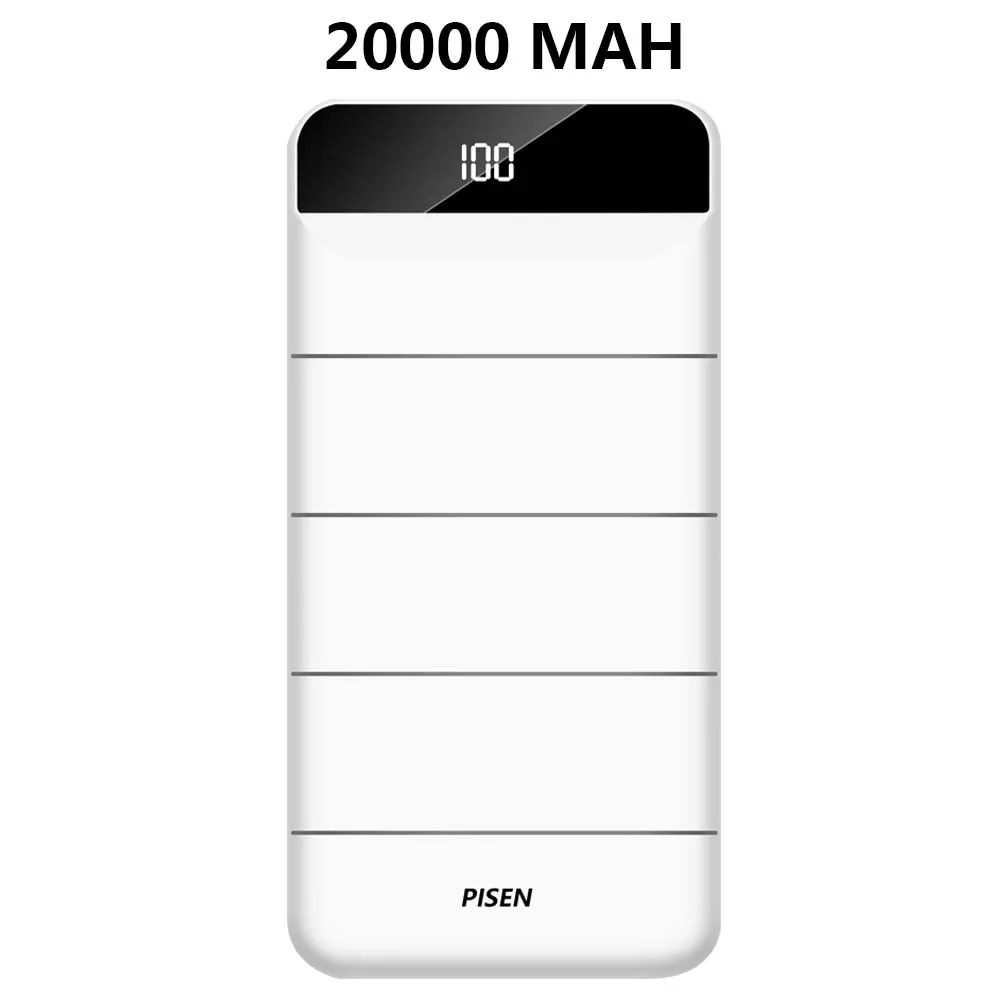20000MAH PISEN внешний аккумулятор 10000 мАч светодиодный портативный зарядный внешний аккумулятор 20000 мАч портативное быстрое зарядное устройство USB повербанк для iPhone Xiaomi - Цвет: 20000MAH