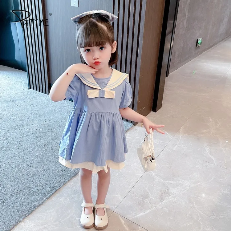 

Children's Clothes Girls Dresses Baby Girls Clothes Kids 2021 Summer Princess Loose Navy Sailor Flower Girl Girls Casual Dress