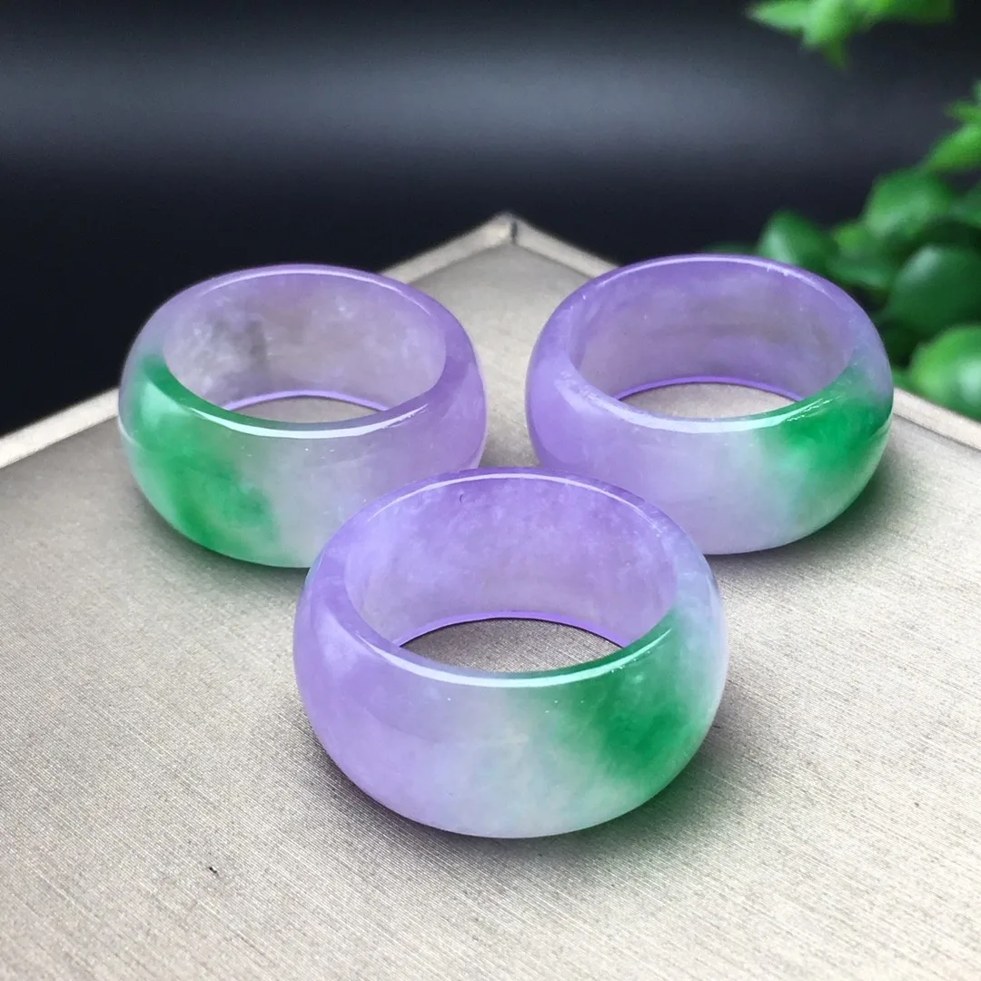 

Burma Ice Colorful Jade Rings Men Women Healing Gemstone Jewelry Purple Green Two-color Jadeite Myanmar Emerald Jades Band Ring