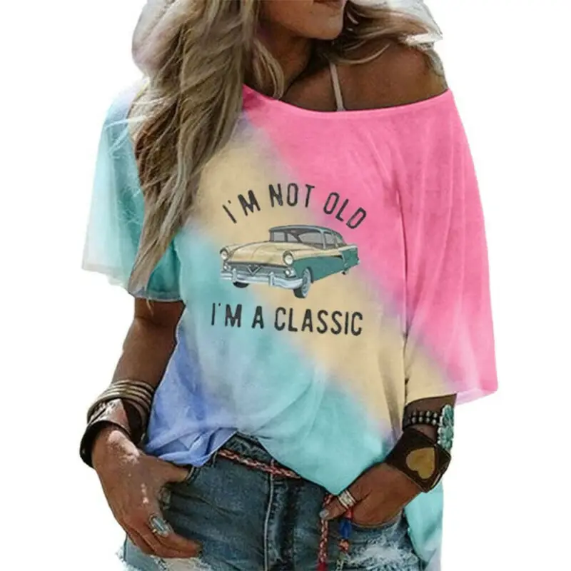 

Lady Casual Short Sleeve T Shirt Summer Tie-Dye Stitching Loose Fashion T-Shirt