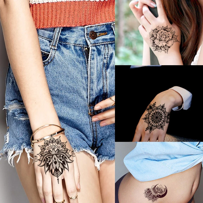 Fake Black Elk Rose Flower Design Temporary Tattoo for Cool Woman Man Hand Arm Decal Waterproof Body Art Sticker Hot | Красота и