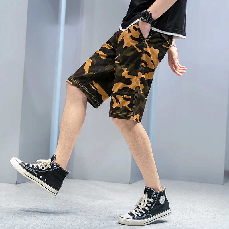 

100% Cotton Men's Soft Knee Length Casual Pants Camouflage Trousers Zipper Fly In Khaki Arm Green Grey Yellow 1071