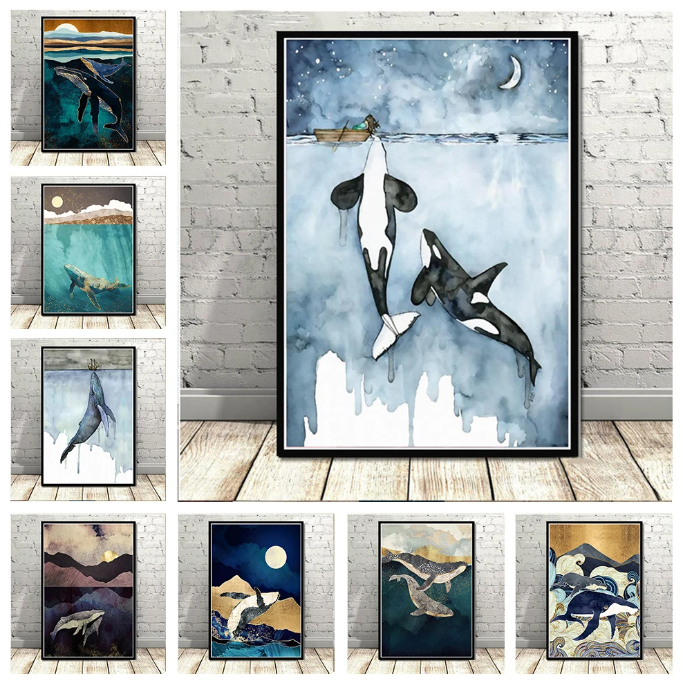 

Abstract Whale Cloud Sea Mountain Canvas Painting Posters and Prints Animals Cuadros Wall Art Pictures for Living Room Cuadros