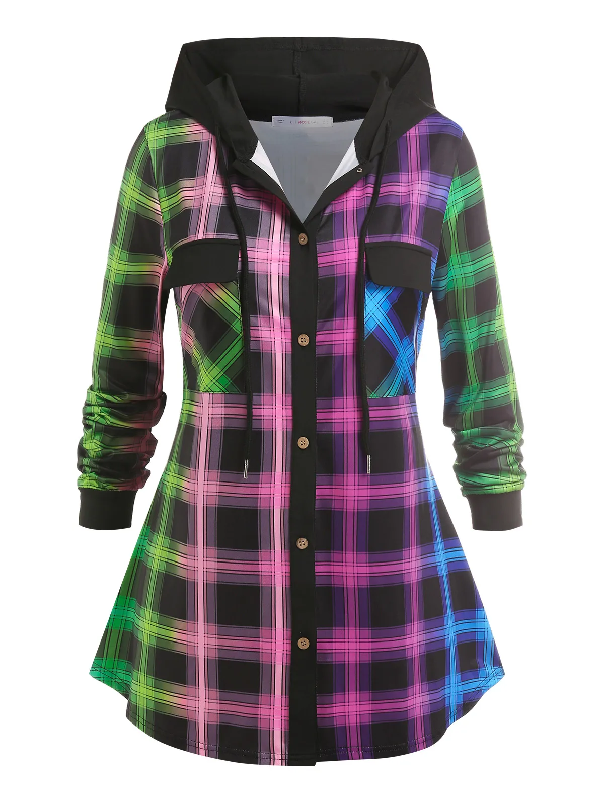 

Plus Size Ombre Color Plaid Hooded Shirt