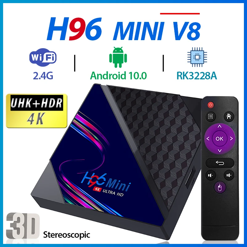 ТВ приставка H96 Mini V8 RK3228A для TK TV версии Android 10 0 HD 4K VP9 декодирование видео