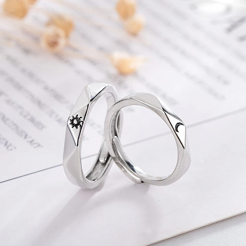 

1/2Pcs Sun And Moon Lover Couple Rings Set Promise Wedding Bands For Him And Her