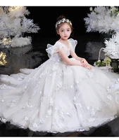 white ivory a line flower girl dress for wedding ruffles appliques children birthday gown princess pageant gowns photography