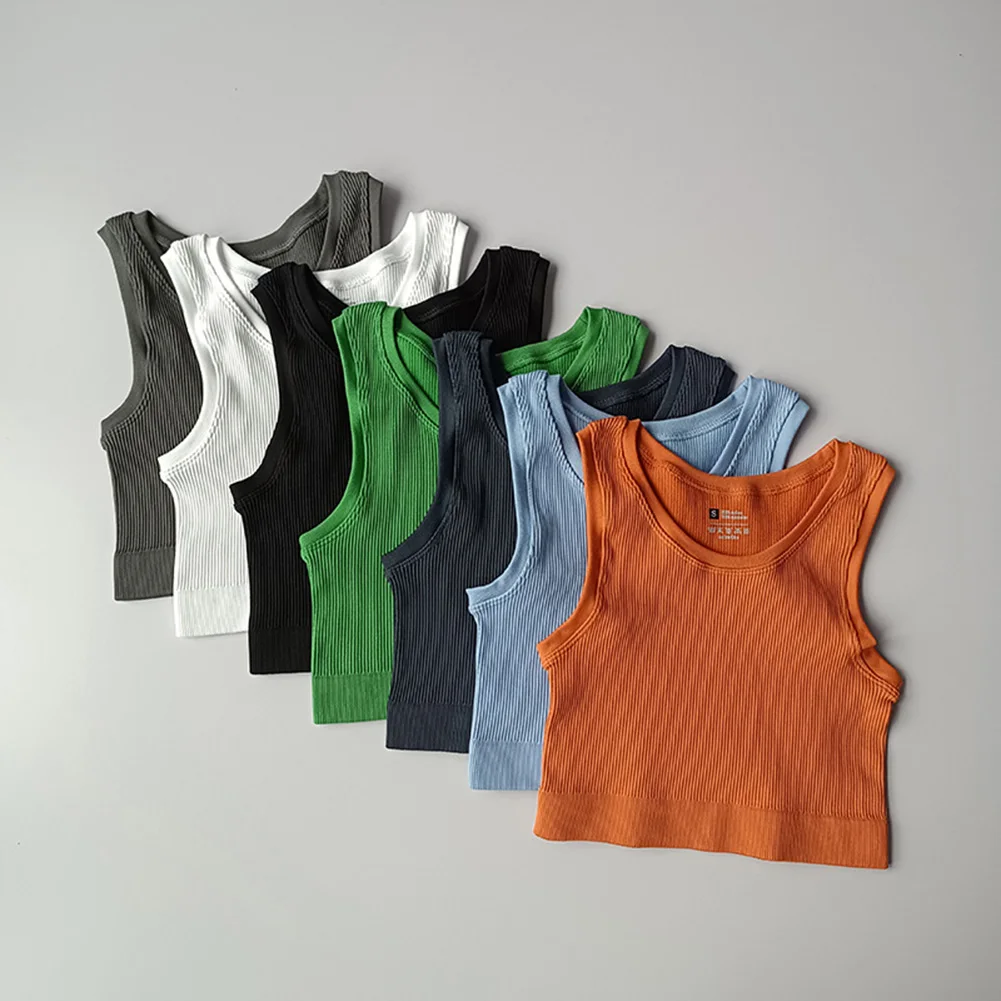 

Woman Sports Top Sportswear Women Yoga Gym Sports Vest Fitness Running Short Vest Solid Color Knitted Off Shoulder Gym Yoga Top