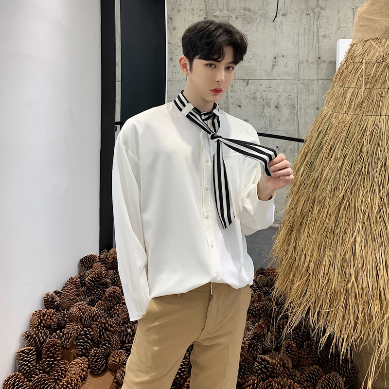 Мужская Повседневная рубашка с длинными рукавами в полоску уличная одежда