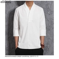 mens solid color harajuku summer shirt 2021 streetwear linen shirt mens fashion mens chinese style retro white shirt