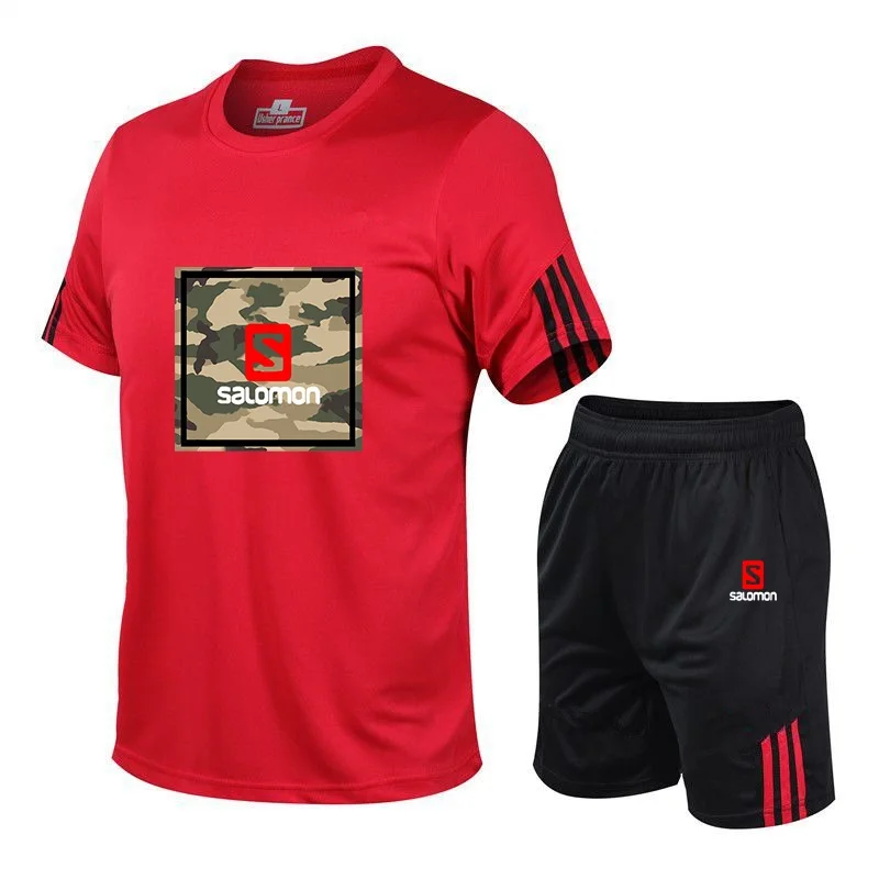 

Men Short Sleeve Shorts Set Mesh Round Neck Sportswear Running Fitness Workout Suit Summer New