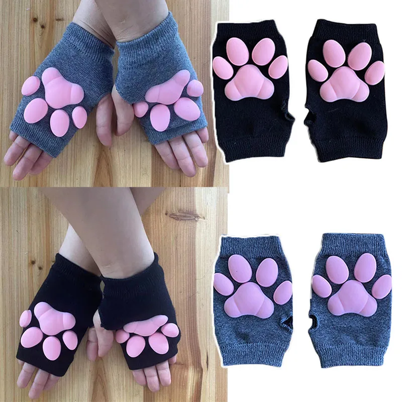 

Cosplay 3D Silicone Cat Paw Gloves Socks Stockings Kitten Fingerless Mittens Pawpads Gloves Women Girls Halloween Decoration