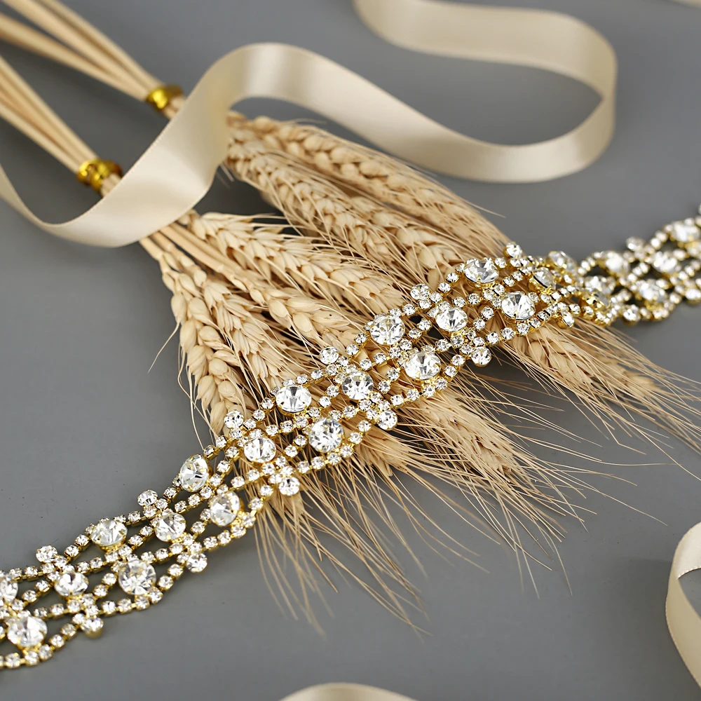 Стриксы S414-G роскошные золотые Свадебные ремни стразы свадебное платье пояс к