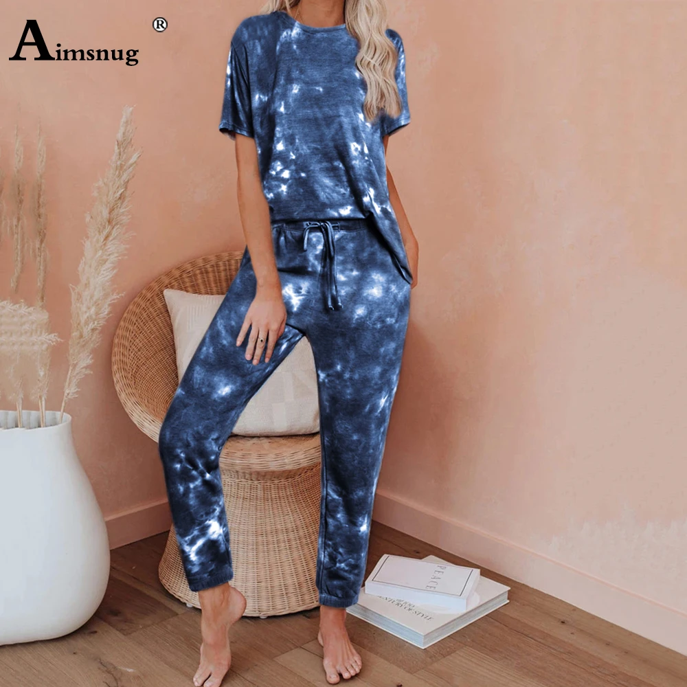 

2020 Pajamas For Women Home Outfits Two-piece Suit European and American New Casual Sleepwear Short-sleeved Dyeing Pajamas Sets