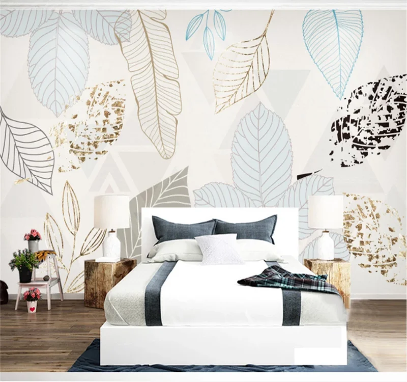 Custom 8D wallpaper mural modern minimalist hand-painted leaves abstract retro Nordic decorative painting | Обустройство дома