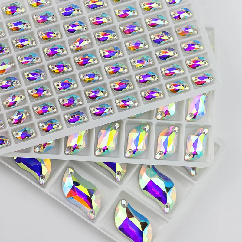 QL Crystal Clear AB S-образная пришивная стразы с плоской задней стороной 2 отверстия