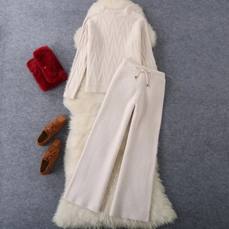 Высококачественный осенне-зимний вязаный комплект из 2 предметов Женский