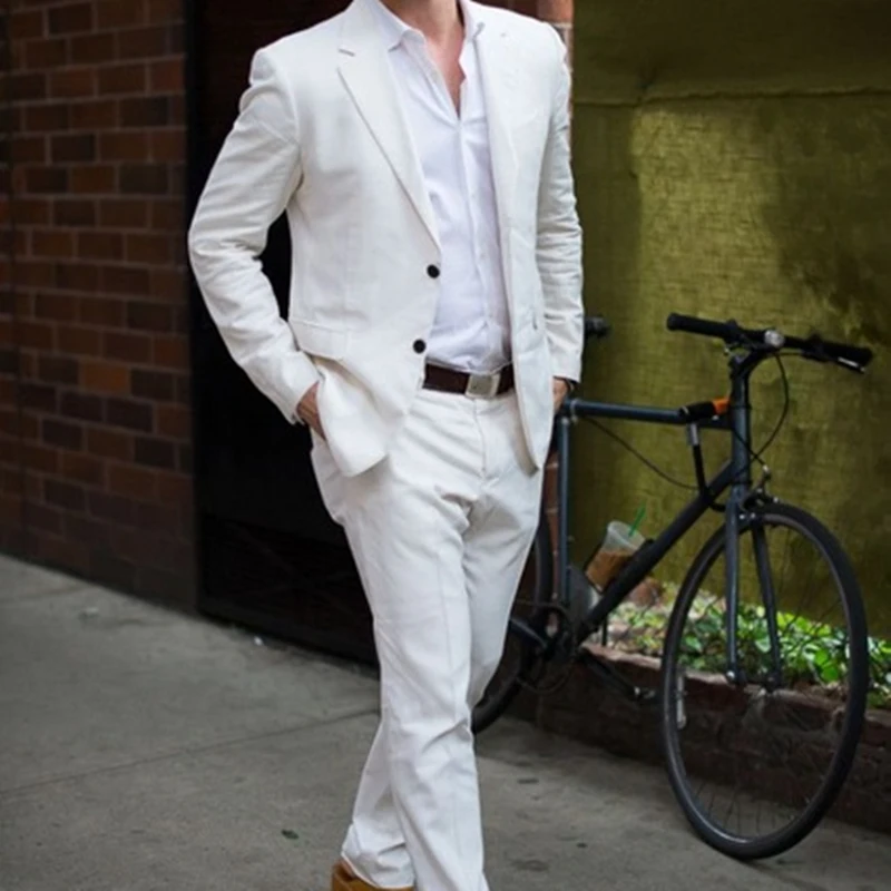 

New Fashion Tailor Made Handsome White Men Suits Slim Fit Groomsmen Tuxedo For Wedding Dinner Party Male Clothing (Jacket+Pants)