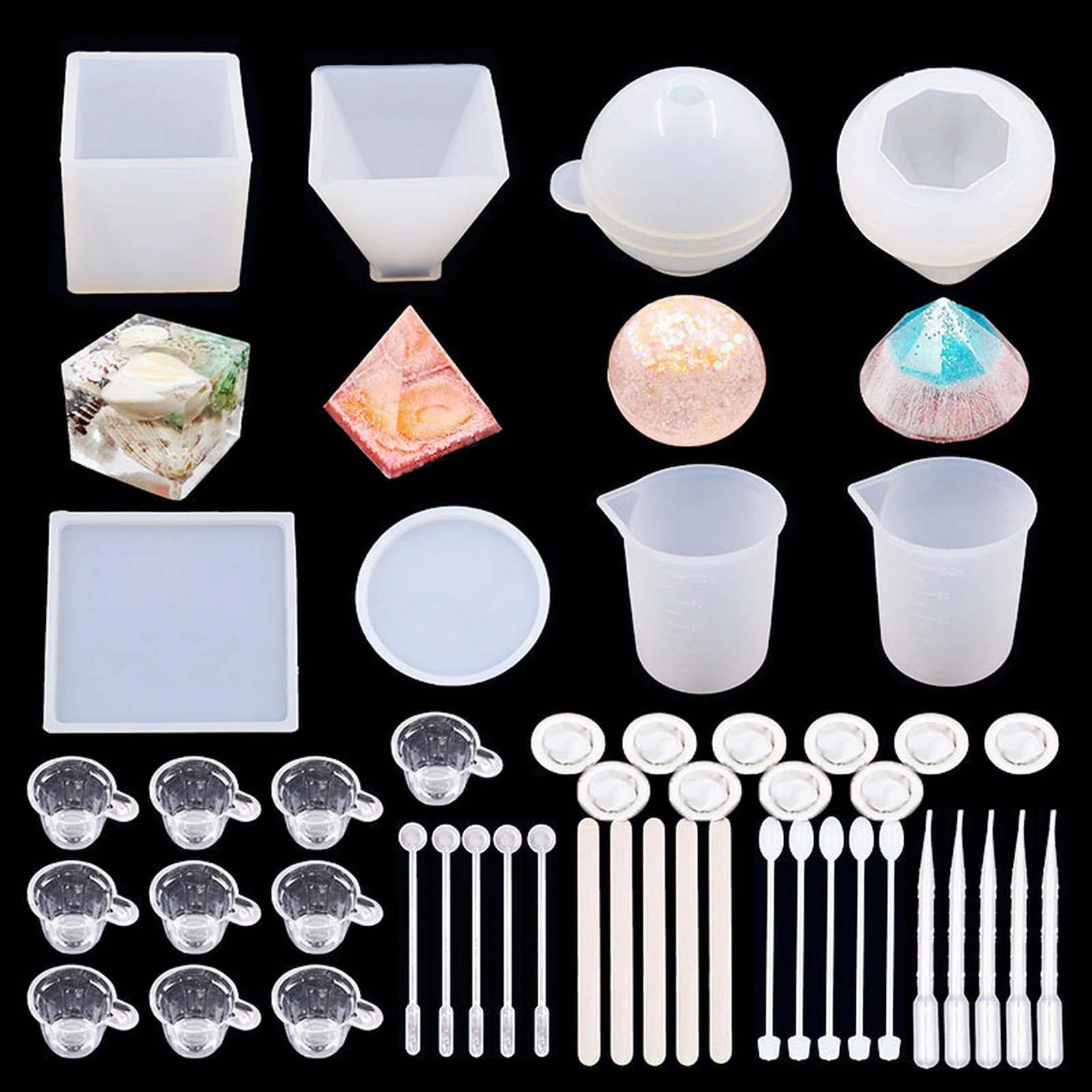 

48Pcs Desktop Ornaments Silicone Forms For Epoxy Resin Set DIY Craft Pyramid Mold 3D Geometric Pattern Making Tool