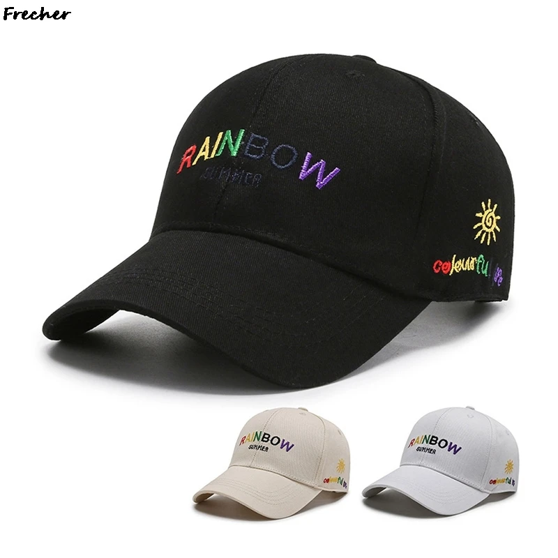 

Rainbow embroidery Snapback Cap Cotton Baseball Cap For Men Women Adjustable Hip Hop Dad Hat Bone Garros Casquette