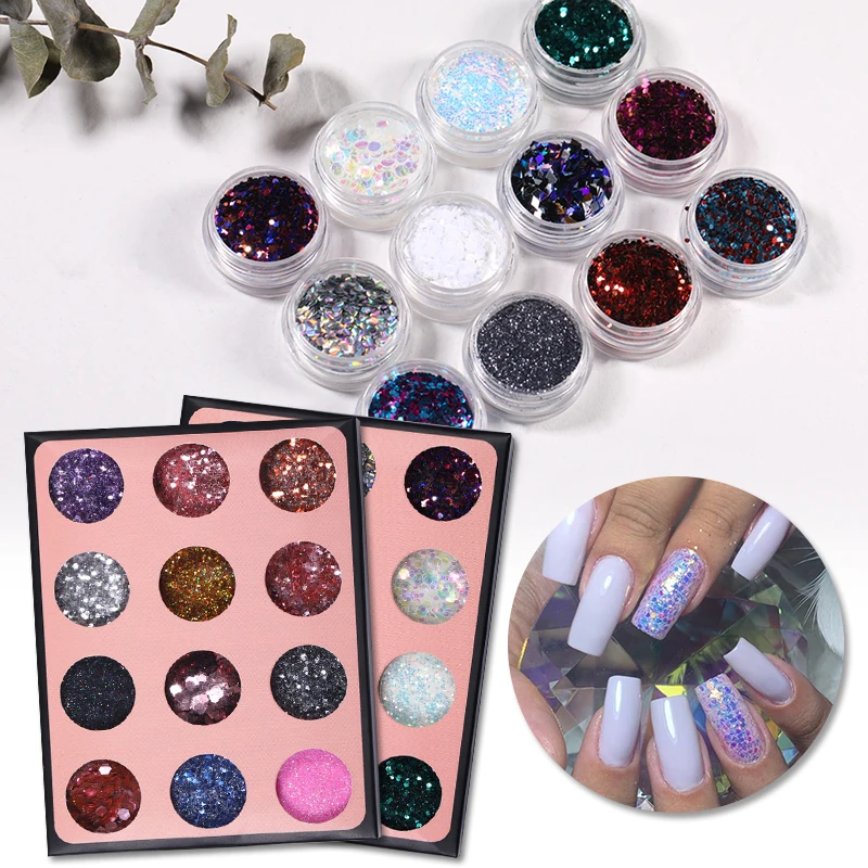 12Pcs/Set Colorful Nail Sequins Glitter Red Blue Black Star Art Powder Pigment Chorme Decoration | Красота и здоровье