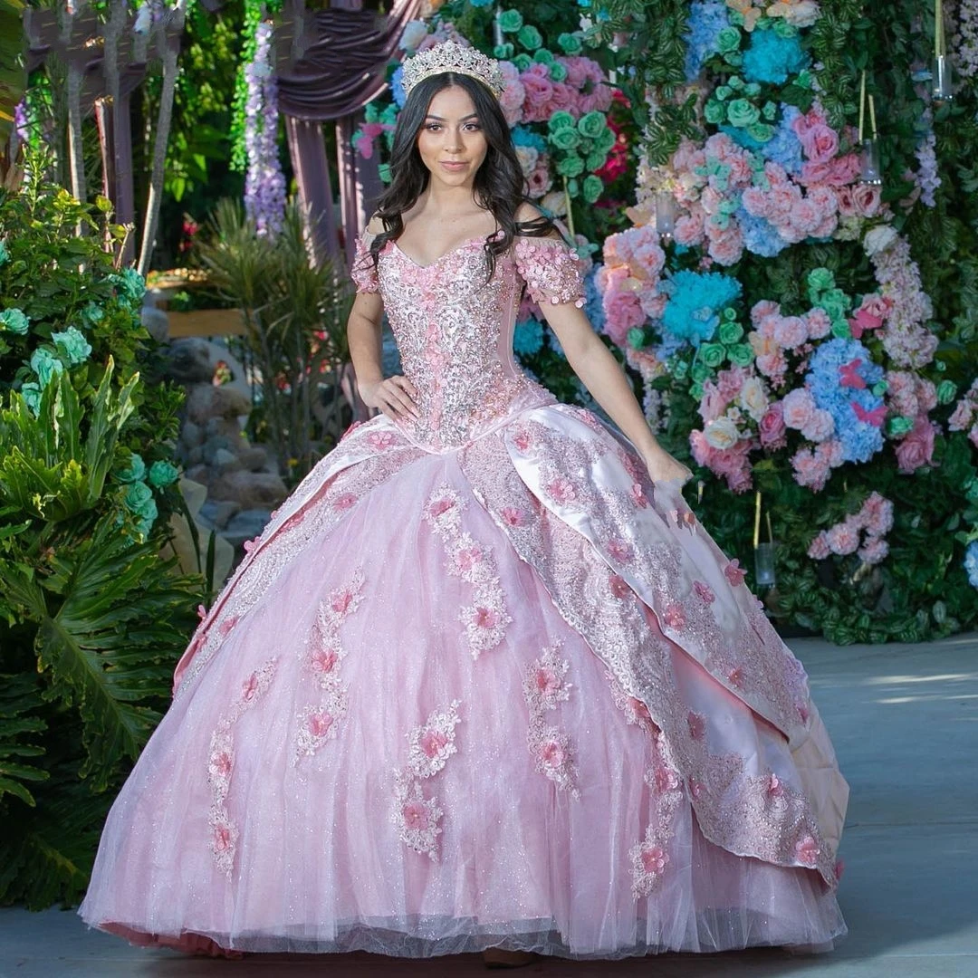 

2021 фиолетовое бальное платье, платья для Quinceanera, милое платье с 3D цветами, бусинами, милой тюлевой кружевной аппликацией, милое платье 15 16, пр...