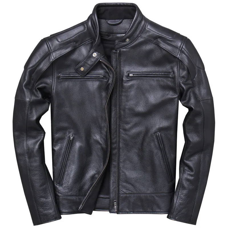 

2020 Black Men Thick Cowhide Motorcycle Jacket Plus Size 5XL Russian Winter Slim Fit Biker's Leather Coat FREE SHIPPING