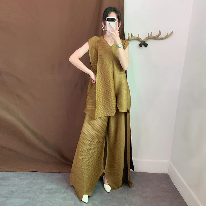 Высокое качество Issey плиссированные пожалуйста Женский комплект однотонный