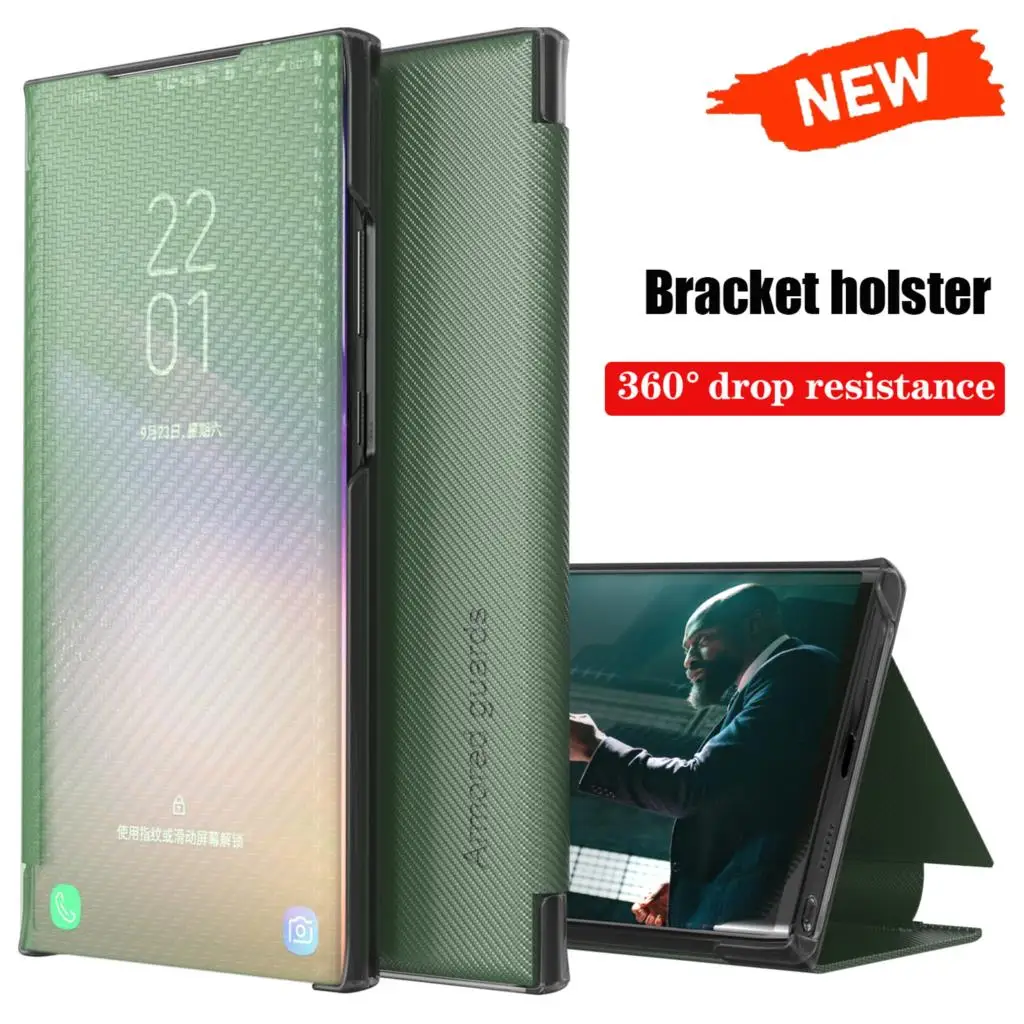 

2021 New Solid color Carbon Fiber Flip Mirror Phone Case For Xiaomi Redmi Note 10 9S 9 Pro For XiaoMi 10TPro POCO M3 X3NFC Cover