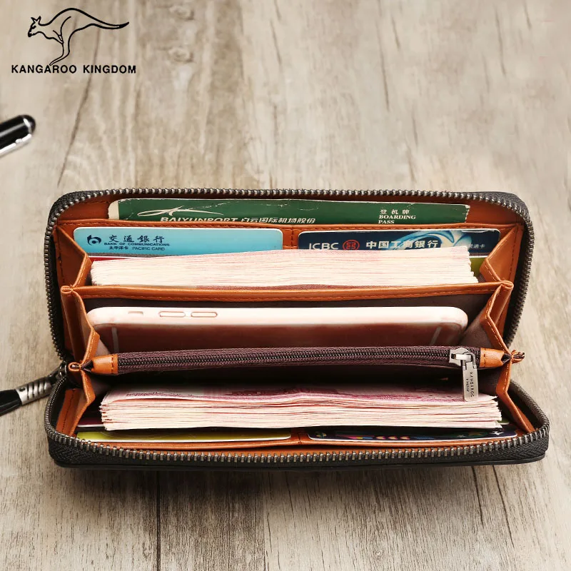 Модные мужские кошельки KANGAROO KINGDOM из спилка длинный мужской клатч кошелек для