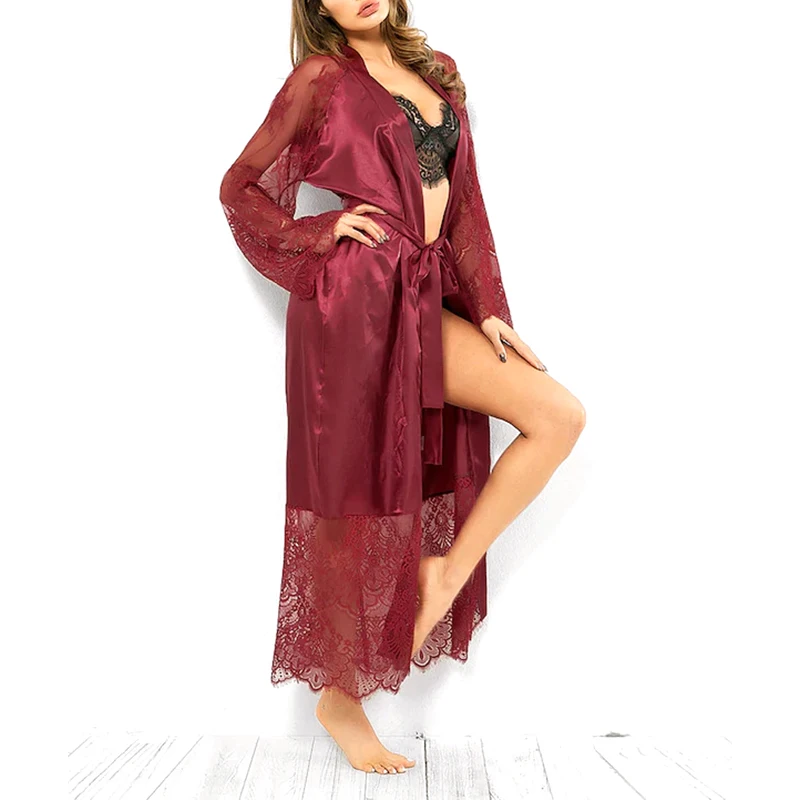 

1pc Silk Long Wedding Bride Bridesmaid Robe Women Floral Bathrobe Kimono Robe