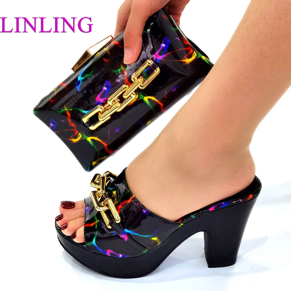 Newest Fashion Matching Italian design Ladies Shoe and Bag Set African Matching Shoes and Bags Set In Black Women Nigerian Shoes