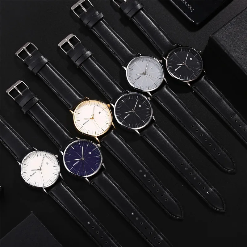 Простые деловые мужские кожаные часы с рисовым циферблатом металлическая указка