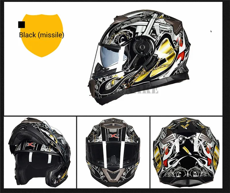 Мотоциклетный шлем модульный откидной с двойными стеклами на все лицо для