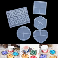 coaster epoxy resin mold square hexagon round heart shape for diy casting silicone resin artwork making candle holder home decor