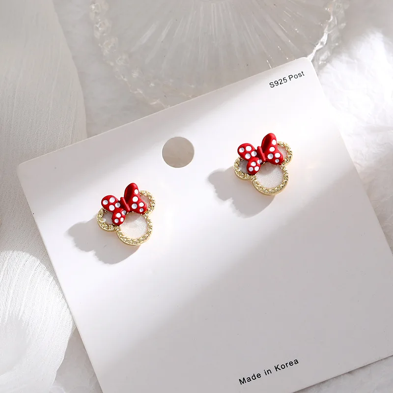 

Cartoon Cute Mini Mouse Earrings 925 Sterling Silver Anime 2021 Summer New Trend Woman Teens Girls Sweet Animal Jewelry