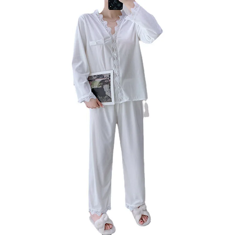 Pajamas for Women New Autumn and Winter Women's Pajamas Gold Velvet Long-sleeved Cardigan Suit Sexy Lace Home Service Sleepwear