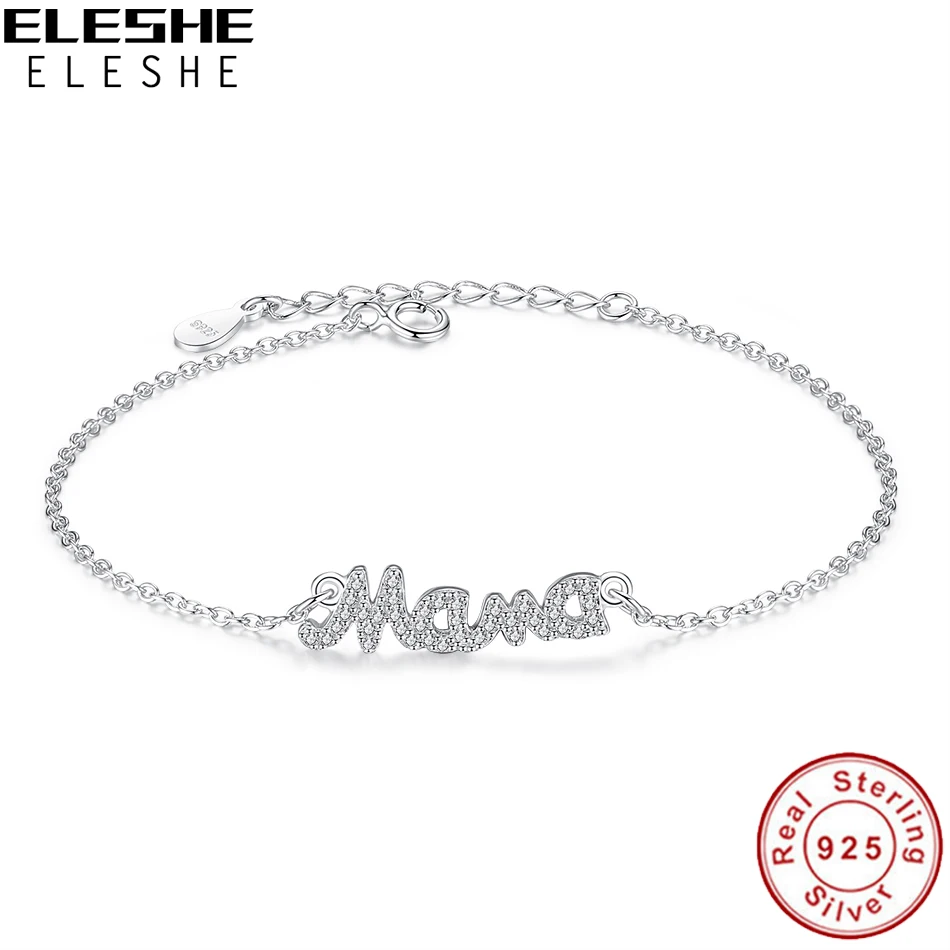ELESHE, новинка, модное ювелирное изделие, настоящее 925 пробы, серебро, кристалл, мать, мама, подвеска с надписью мама, браслеты для женщин, подарок на день матери