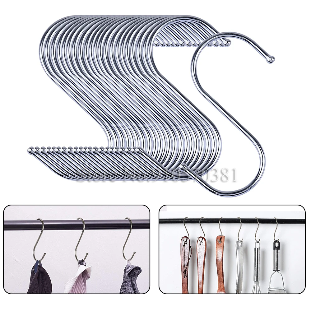 

100/5Pcs Stainless Steel Multipurpose S Hooks for Hanging Clothes Durable Utility Heavy Duty Swing Flower Pots Planters Tools