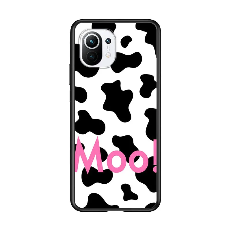

White Black Pink Cow for Xiaomi Mi 11 10T Note 10 Ultra 5G 9 9T SE 8 A3 A2 A1 6X Pro Play F1 Lite 5G Black Phone Case