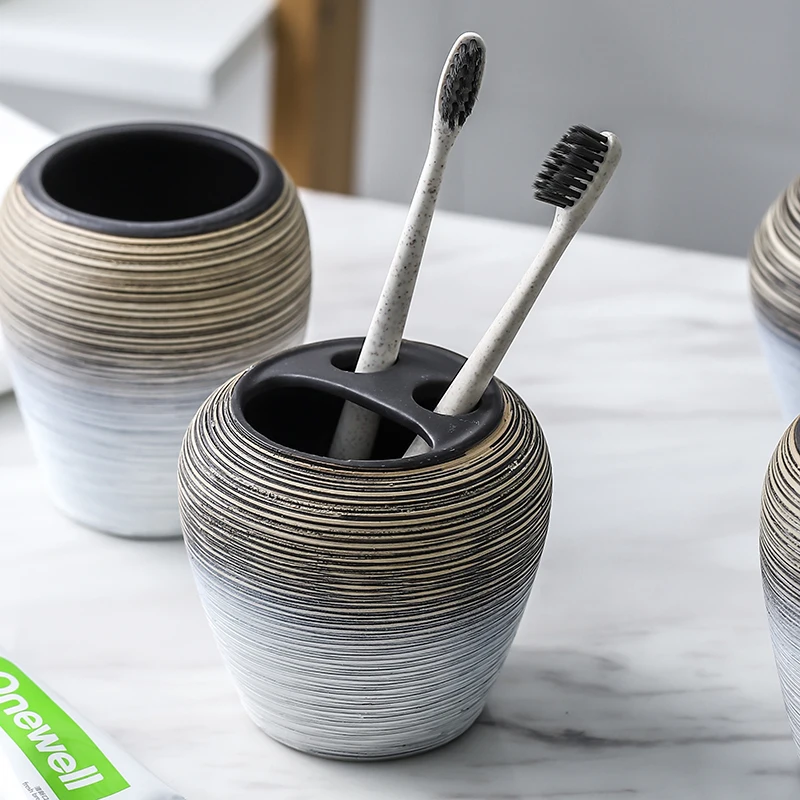 

Retro Handmade Bathroom Set Ceramic Bathroom Accessories Toothbrush Holder Soap Dispenser Emulsion Bottle Mouthwash Cup Storage