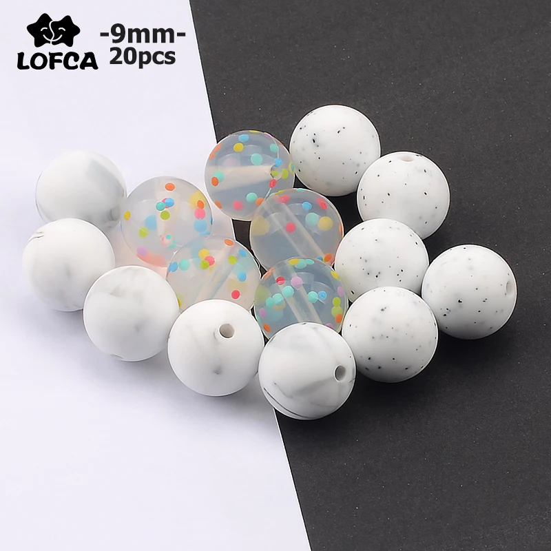 LOFCA 9 мм 20 шт./лот Силиконовые бусы для прорезывания зубов DIY Ювелирные изделия Игрушки для малышей пищевой прорезыватель BPA бесплатно жевательные красочные прорезыватели