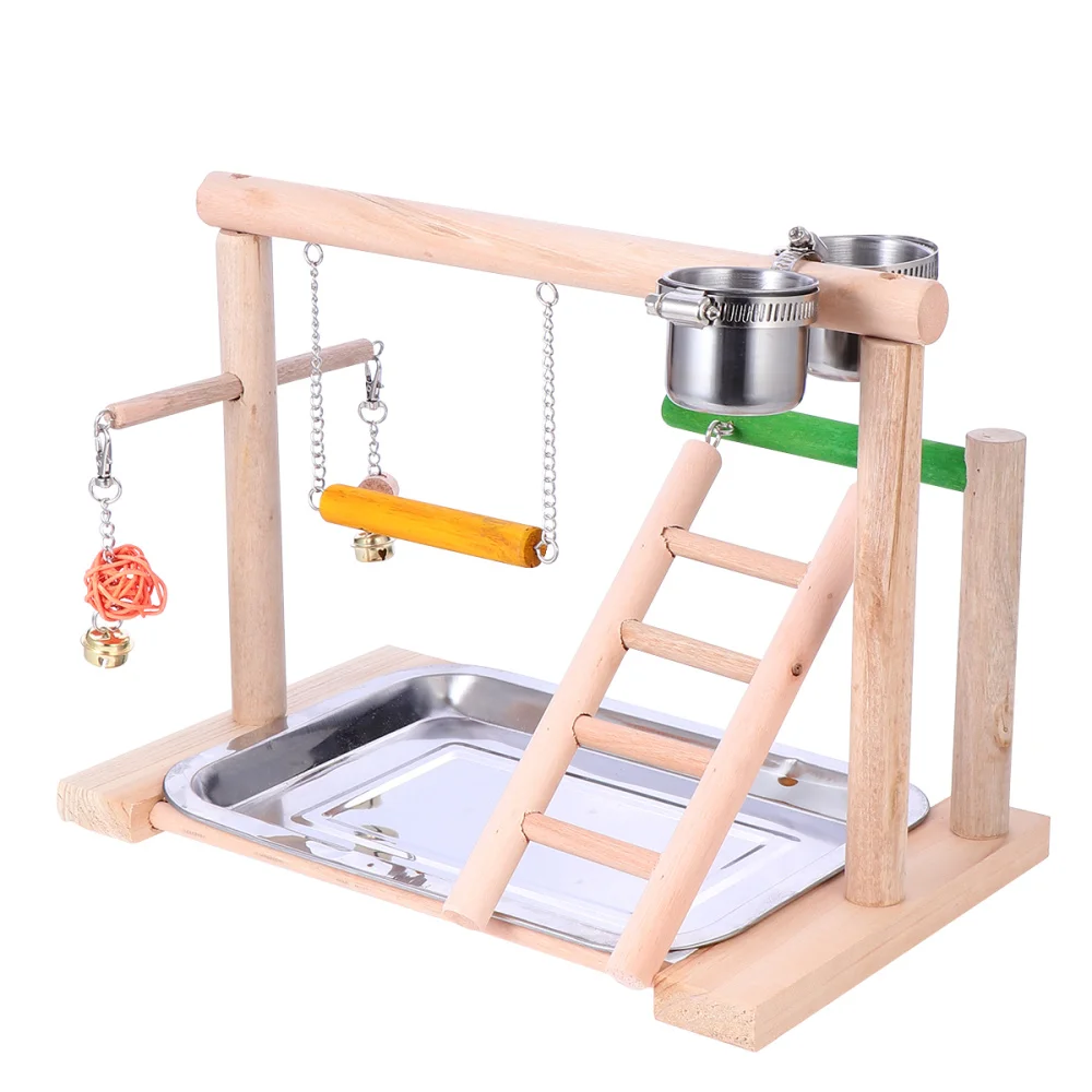 

1 Set Wooden Parrot Bowl Rack Swing Parrot Ladder Ring Bell Swing Training Rack