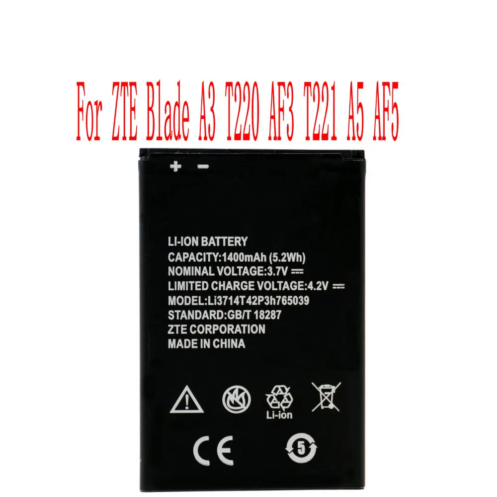 

High Quality 1400mAh LI3714T42P3H765039 Battery For ZTE Blade A3 T220 AF3 T221 A5 AF5 Cell Phone