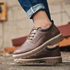 Мужские Водонепроницаемые кожаные туфли, Повседневная Уличная обувь в английском стиле, классические, на платформе, со шнуровкой, весна-осень