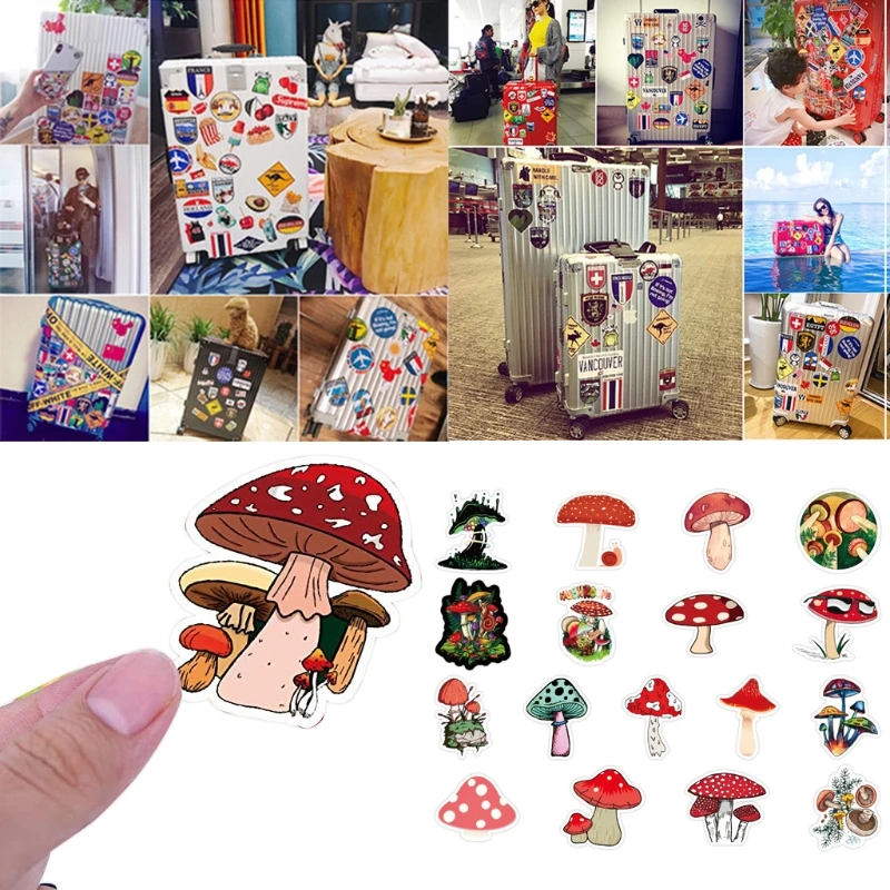 

50pcs Plant Mushroom Cartoon Laptop Stickers Vinyl Waterproof Stickers Decals for Laptop Scrapbook Skateboard Bicycle