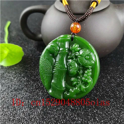 Ожерелье с подвеской попугаем из натурального зеленого китайского хэтяня модное