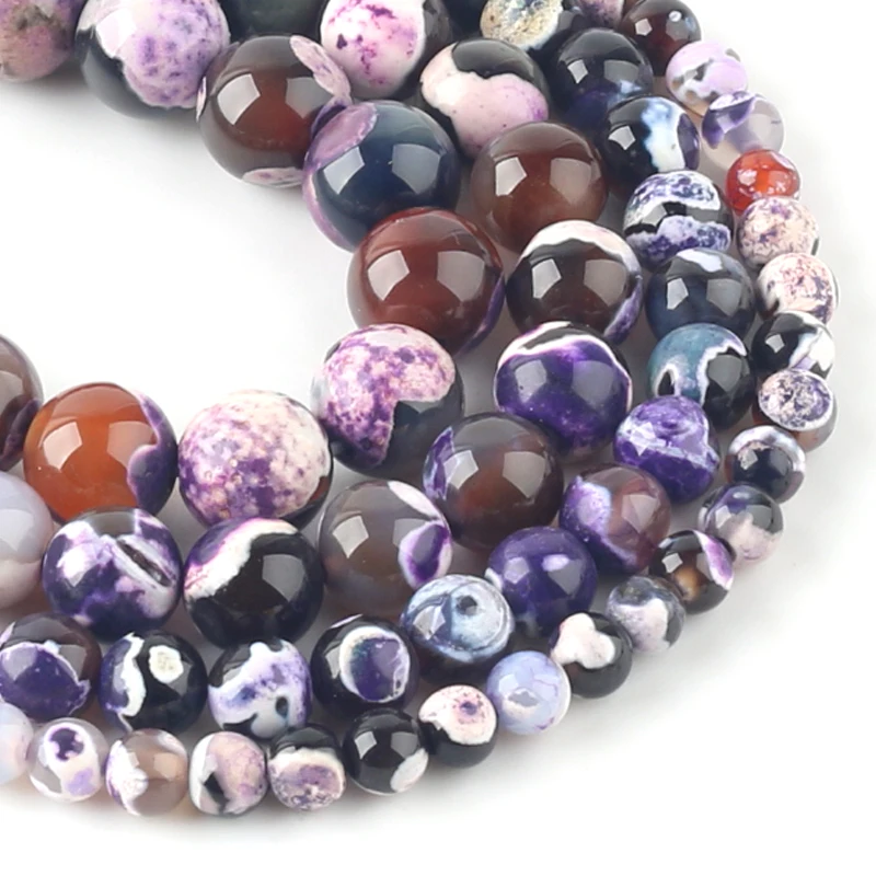 Natural Stone Purple Fire Agates Beads Round Loose Spacer For Jewelry Making DIY Bracelets 15''Strand/Inches 6/8/10/12mm | Украшения