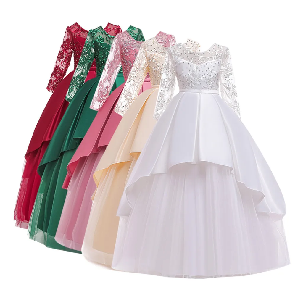 Детское кружевное платье принцессы с бантом для девочек на свадьбу